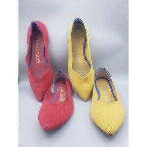 Rothys The Point Flats Red & Yellow Pointed Knit Ballerina Slip-On Size 8.5